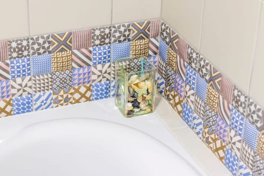 Shot of the decorative tiles in the bathroom