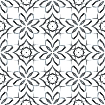 Exotic seamless pattern. Black and white overwhelming boho chic summer design. Summer exotic seamless border. Textile ready splendid print, swimwear fabric, wallpaper, wrapping.