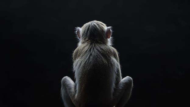 Silhouette of a monkey sitting on a dark background, contemplative wildlife scene. nature and solitude concept.