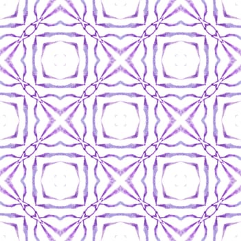 Watercolor medallion seamless border. Purple dazzling boho chic summer design. Textile ready uncommon print, swimwear fabric, wallpaper, wrapping. Medallion seamless pattern.