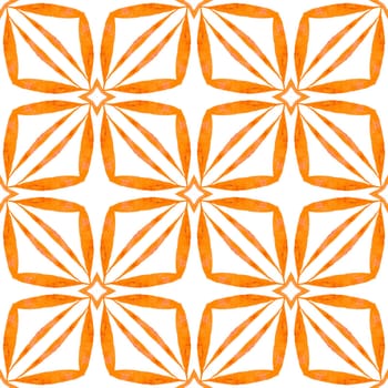 Textile ready charming print, swimwear fabric, wallpaper, wrapping. Orange outstanding boho chic summer design. Striped hand drawn design. Repeating striped hand drawn border.