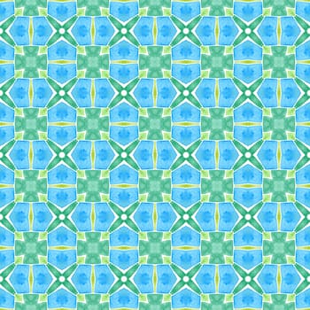Tiled watercolor background. Green outstanding boho chic summer design. Textile ready mind-blowing print, swimwear fabric, wallpaper, wrapping. Hand painted tiled watercolor border.