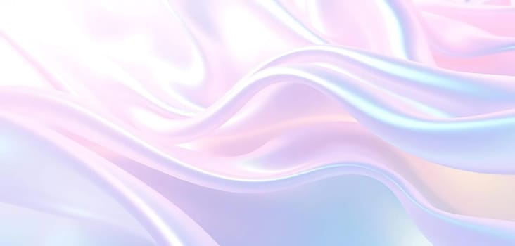 Iridescent fabric waves gracefully, shimmering in soft pastel hues of pink, blue, and purple. The ethereal, dreamy mood evokes a sense of tranquility and elegance.