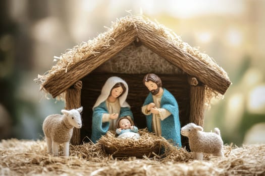 Christmas creche with Joseph Mary and small Jesus