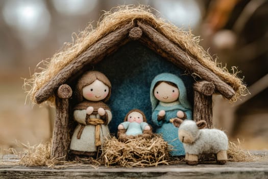 Christmas creche with Joseph Mary and small Jesus