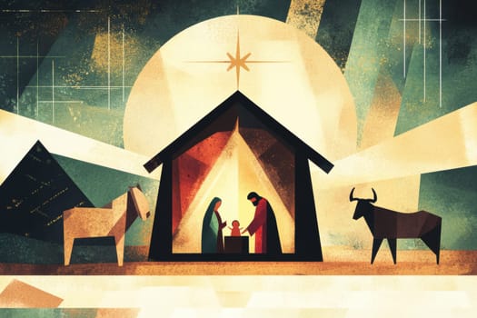 Christmas creche with Joseph Mary and small Jesus