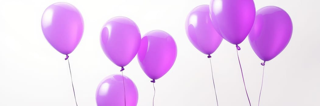 A group of vibrant purple balloons floats gracefully, creating a lively atmosphere at a celebration. The setting is bright and joyful, perfect for any event.