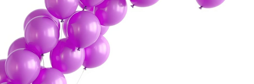 A cluster of vibrant purple balloons drifts upward, embodying the spirit of celebration. Their glossy surface reflects light, creating a cheerful ambiance.