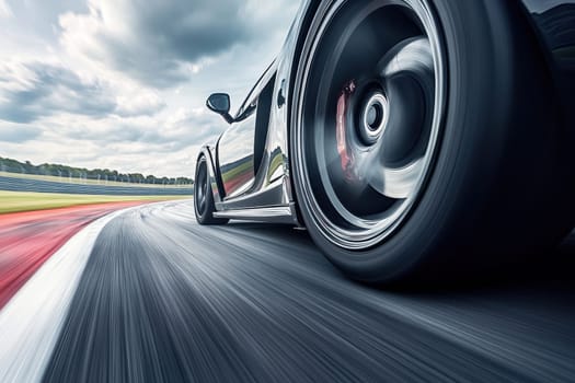 Experience the thrill of speed as a sleek sports car races on the track, capturing dynamic motion and vibrant energy in every detail.