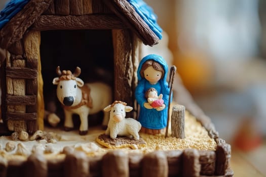 Christmas creche with Joseph Mary and small Jesus