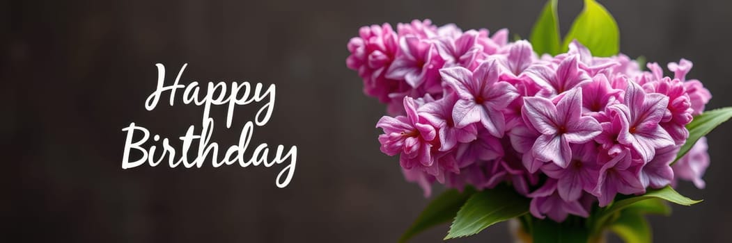 A bouquet of vibrant pink flowers is displayed alongside a handwritten birthday greeting. The arrangement highlights the festive spirit, offering a heartfelt celebration.