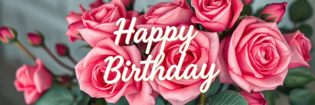 A bouquet of vibrant pink roses beautifully arranged with a heartfelt birthday message. The floral display adds joy and warmth to any birthday celebration, creating a delightful atmosphere.