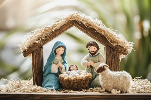 Christmas creche with Joseph Mary and small Jesus