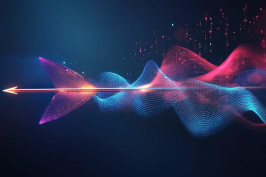 This vibrant abstract image showcases a colorful wave flow with an arrow, symbolizing innovation and progress in technology and creativity.
