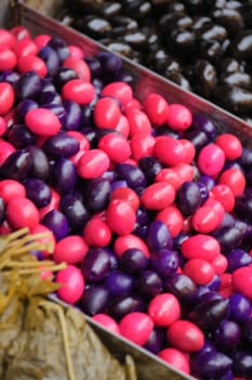 mixed of green. yellow , purple and red color olive ,