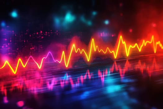This vibrant digital artwork features a colorful sound wave visualization in neon colors, showcasing rhythm and energy with a dynamic and modern design.