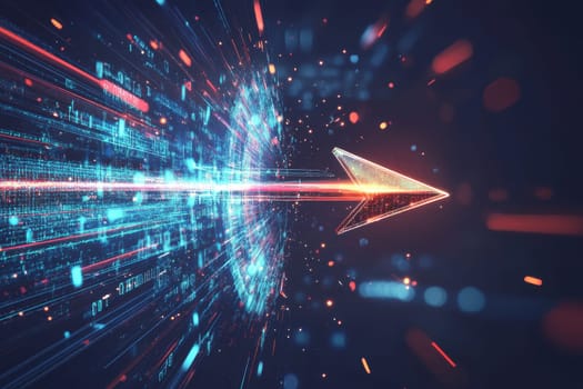 A striking visual of a glowing arrow navigating through a vibrant digital data stream, symbolizing speed and technological advancement.