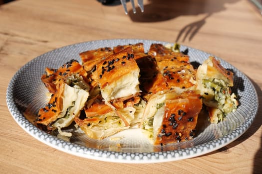 Traditional Turkish Cuisine Pastries borek on a plate ,