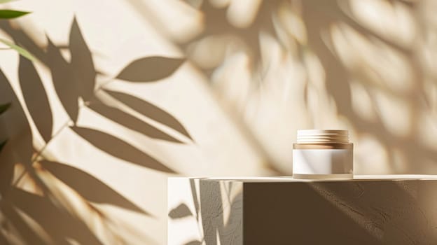 Cosmetic cream in a glass jar. Skin care concept. Background for beauty products