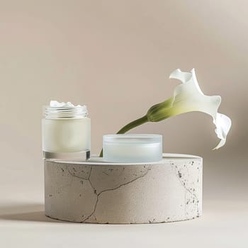 Cosmetic cream in a glass jar. Skin care concept. Background for beauty products