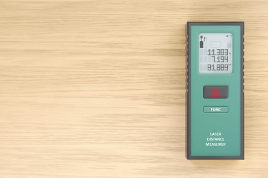 Top view of laser distance meter on a wooden desk