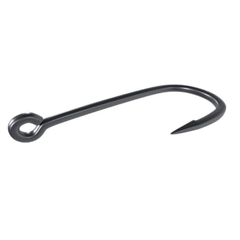 A sturdy black metal fishing hook suitable for deep sea fishing adventures.