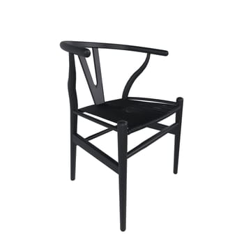 A black wooden chair features sleek lines and elegant curves, showcasing modern design.