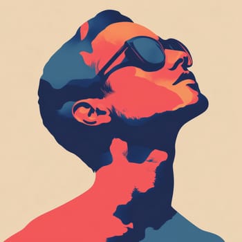 Artistic illustration of a man wearing sunglasses, depicted in vibrant abstract color blocks, representing modern and creative design.
