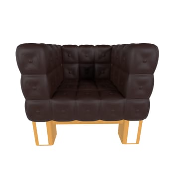 A cozy brown tufted armchair is presented against a plain background showcasing its design.