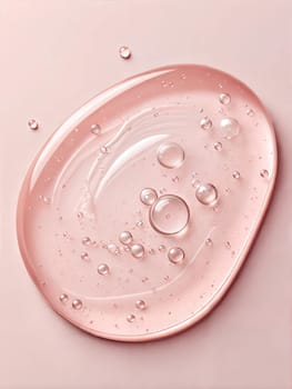 Glycerin gel texture. Transparent serum toner drop on pink background. Liquid gel moisturizer with bubbles macro. Ai generated