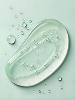 Glycerin gel texture. Transparent serum toner drop on light green background. Liquid gel moisturizer with bubbles macro. Ai generated