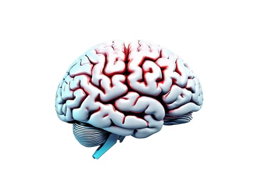 Pink human brain isolated in transparent background - Generative AI