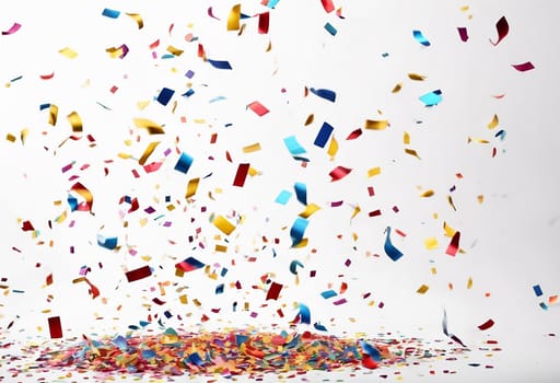 Colorful confetti falling in white background - Generative AI