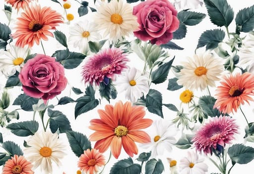 Floral pattern in white background - Generative AI
