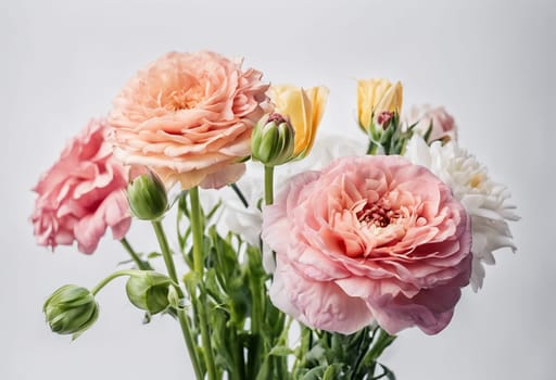 Pink flowers in white background - Generative AI