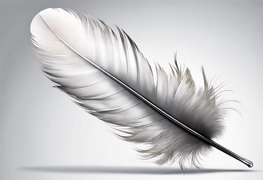 White feather isolated on a grey and white background- Generative AI