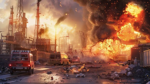 A Photorealistic Depiction Of An Emergency Response on Idustral Complex