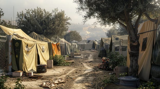 Image of a refugee camp or makeshift settlement