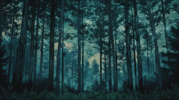 Serene Forest Painting With Tall Trees