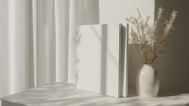 Simple 3D vase with book in pastel
