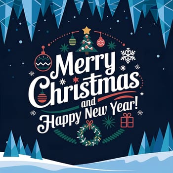 Multi-colored logo with inscription Merry Christmas and Happy New Year