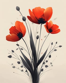 Illustration of flowers on a white background. Selective focus.