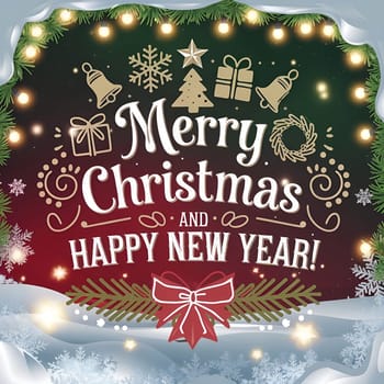 Multi-colored logo with inscription Merry Christmas and Happy New Year