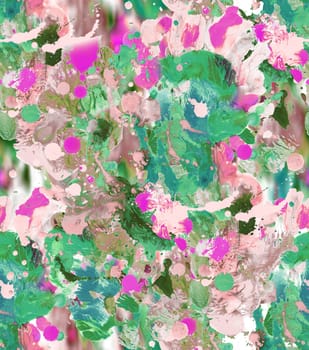 Seamless pattern with abstract creative blots and splashes painted with gouache for paint box design