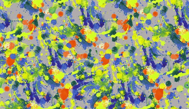 Seamless pattern with abstract creative blots and splashes painted with gouache for paint box design