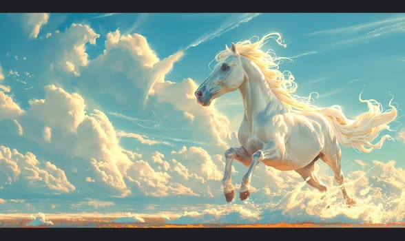 Illustration of white horse in field. Selective focus.