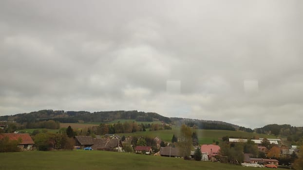 gray sky white clouds background nature air sun light atmosphere weather autumn, green landscape. High quality photo