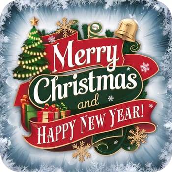 Multi-colored logo with inscription Merry Christmas and Happy New Year