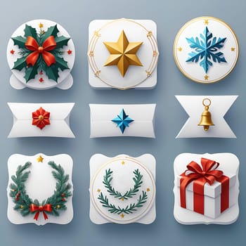 Christmas background. Set of icons on the theme of Christmas and New Year. Snowflakes, gifts, Christmas trees Santa Claus