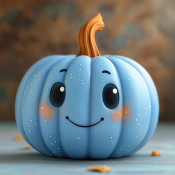 Blue cartoon smiling pumpkin with eyes on a blurred background. Selective focus.